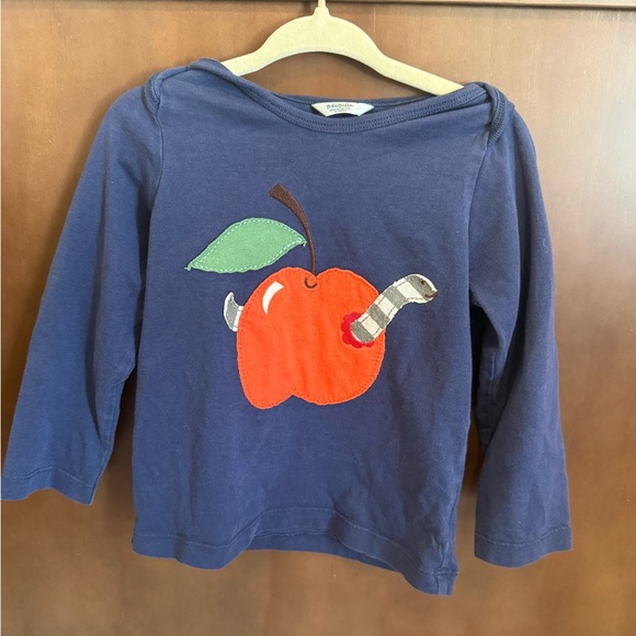 Baby Boden Navy Shirt with red Apple Design - Picture 1 of 3